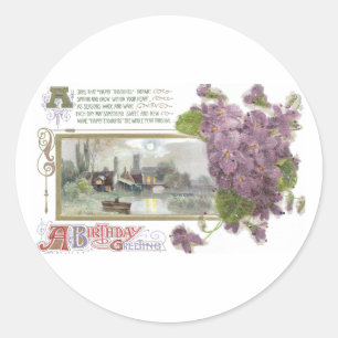 Pansies and Serene Vignette Vintage Birthday Classic Round Sticker