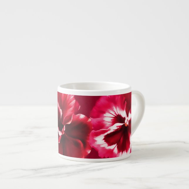 Pansies art stylised red pink espresso mug (Front Right)