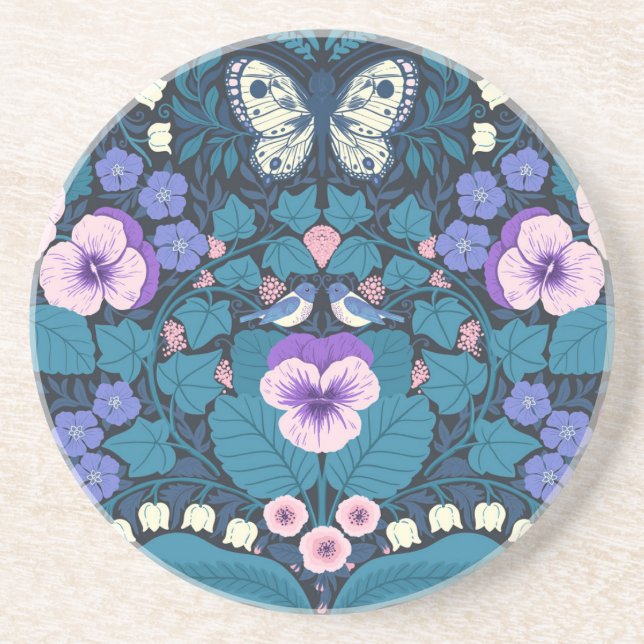 Pansies, birds and butterflies coaster (Front)