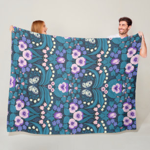 Pansies, birds and butterflies fleece blanket