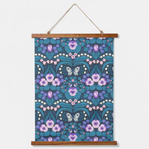 Pansies, birds and butterflies hanging tapestry