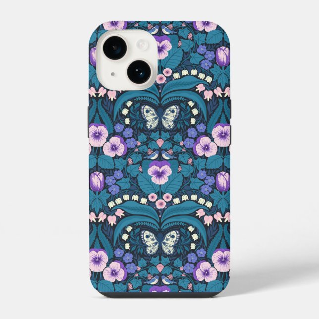 Pansies, birds and butterflies iPhone case (Back)