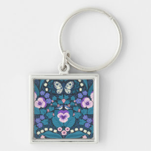 Pansies, birds and butterflies key ring