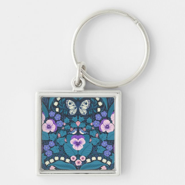 Pansies, birds and butterflies key ring (Front)