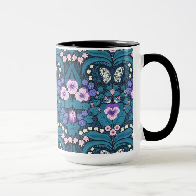 Pansies, birds and butterflies mug (Right)