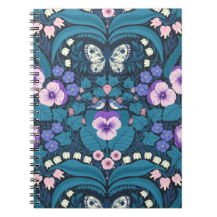 Pansies, birds and butterflies notebook