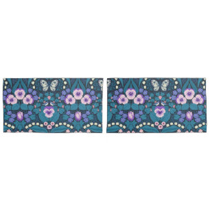 Pansies, birds and butterflies pillowcase