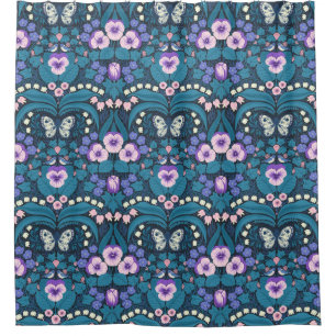 Pansies, birds and butterflies shower curtain
