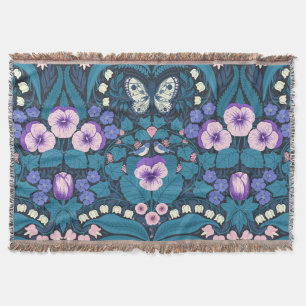 Pansies, birds and butterflies throw blanket