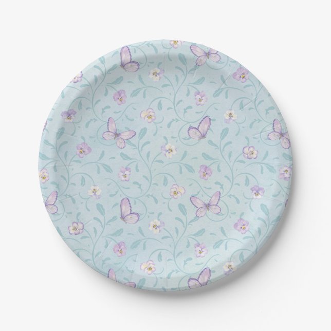 Pansies & Butterflies Paper Plate (Front)