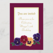 Pansies Floral 50th Birthday Party Invitations