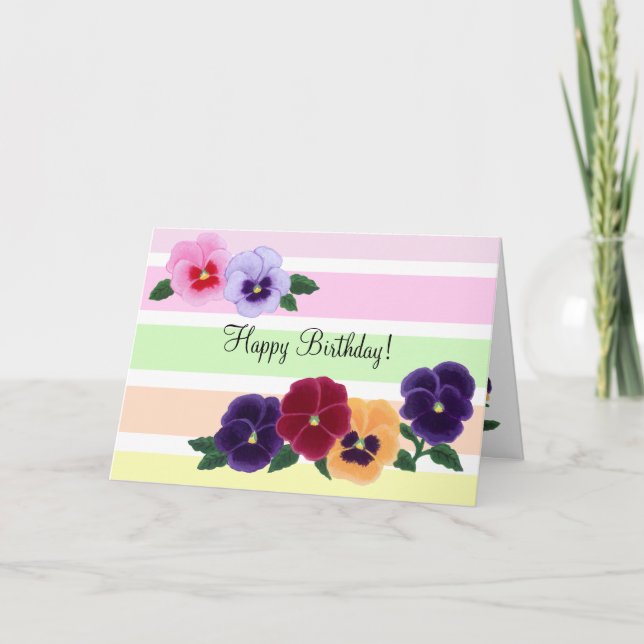 Pansies Floral Birthday Card (Front)