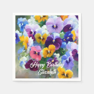 Pansies Happy Birthday Napkin