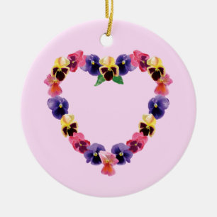 Pansies Heart Ceramic Ornament