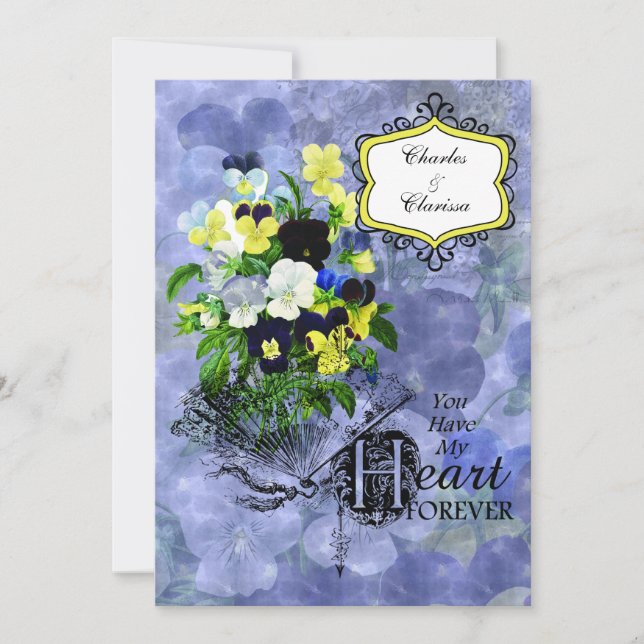 Pansies Heart Wedding  5x7 Invitation (Front)