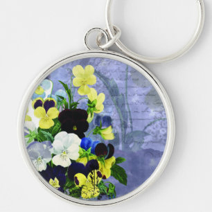 Pansies Heart Wedding Keychain