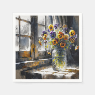 Pansies In a Vintage Glass Jar Napkin