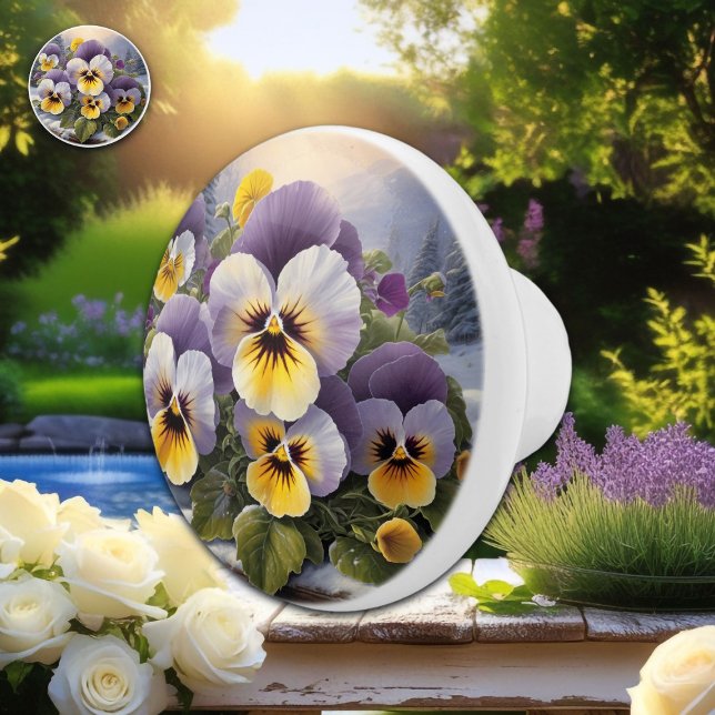 Pansies in the Snow Ceramic Knob (Creator Uploaded)