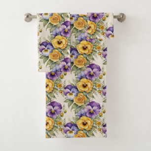 Pansies Modern Vintage Floral Bath Towel Set