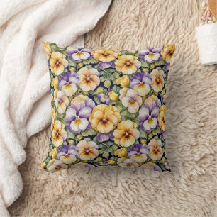 Pansies Modern Vintage Floral Throw Pillow