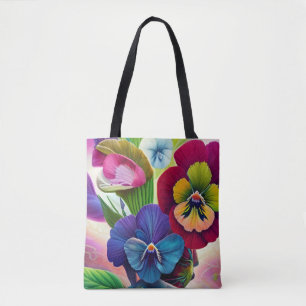 Pansies on a clamshell tote bag