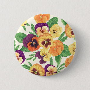 Pansies on off white 6 cm round badge