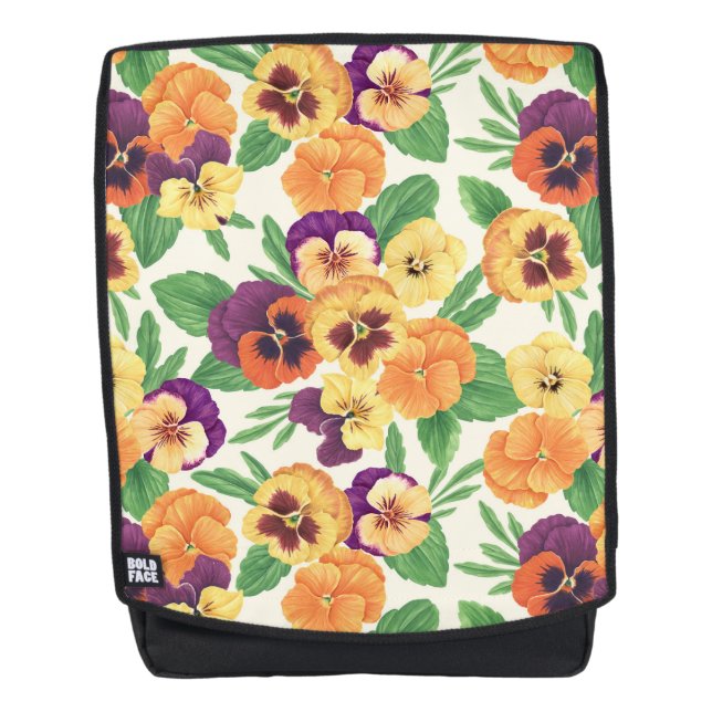 Pansies on off white backpack (Front)