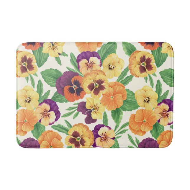 Pansies on off white bath mat (Front)