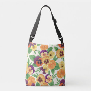 Pansies on off white crossbody bag