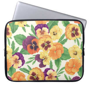 Pansies on off white laptop sleeve