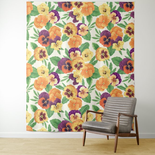 Pansies on off white tapestry (In Situ)
