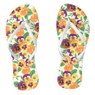 Pansies on off white thongs
