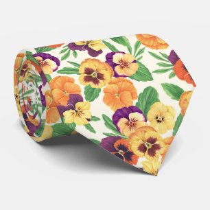 Pansies on off white tie