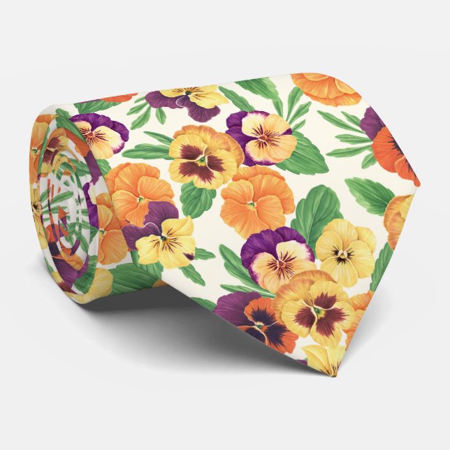 Pansies on off white tie (Rolled)