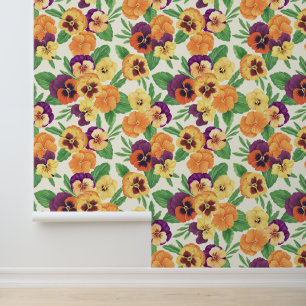 Pansies on off white wallpaper