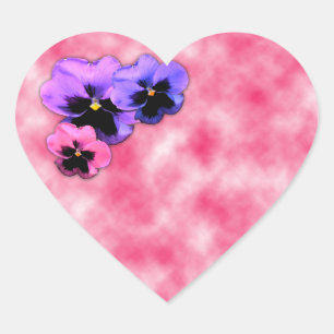 Pansies on Pink Heart Sticker