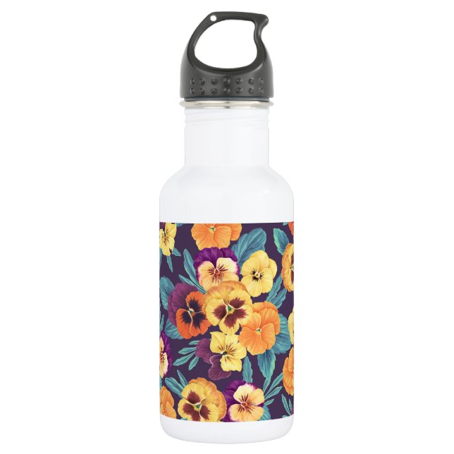 Pansies on plum violet 532 ml water bottle (Front)