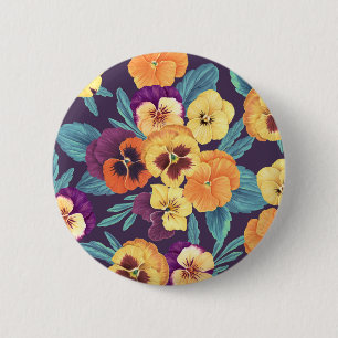 Pansies on plum violet 6 cm round badge