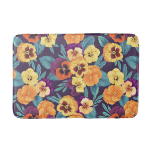 Pansies on plum violet bath mat