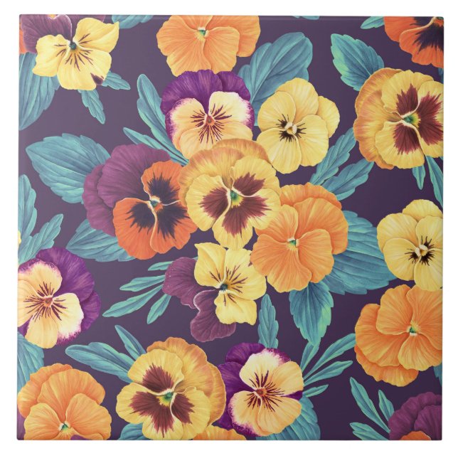 Pansies on plum violet ceramic tile (Front)