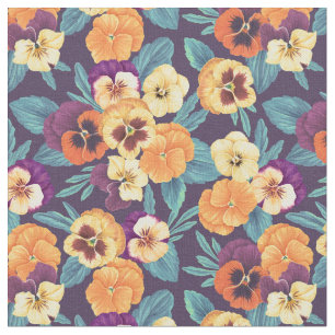 Pansies on plum violet fabric