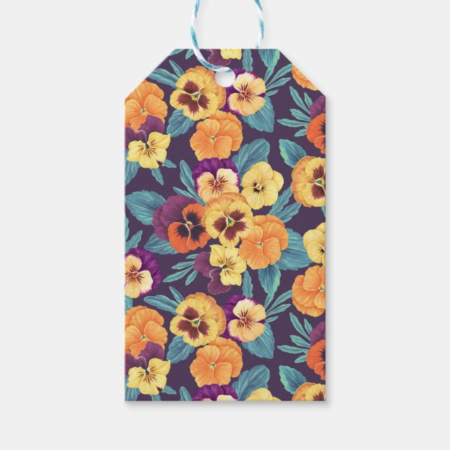 Pansies on plum violet gift tags (Front)