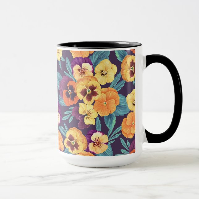 Pansies on plum violet mug (Right)