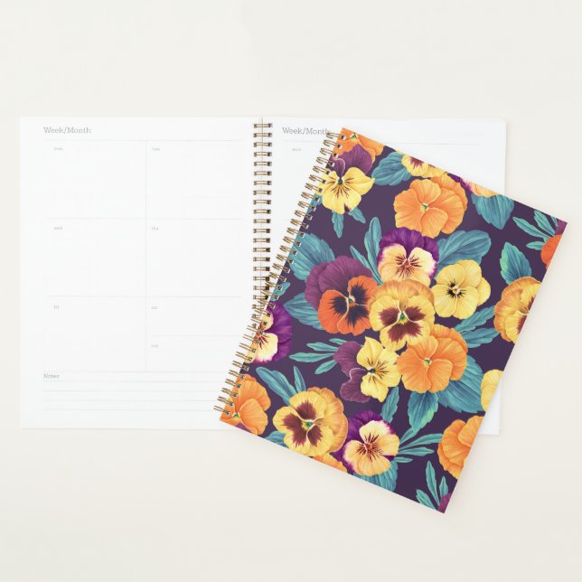 Pansies on plum violet planner (Display)