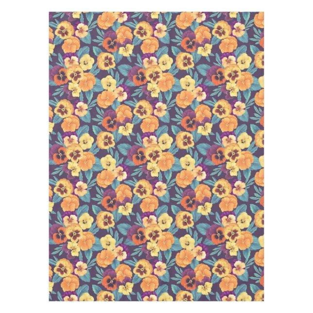Pansies on plum violet tablecloth (Front)