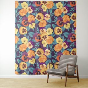 Pansies on plum violet tapestry
