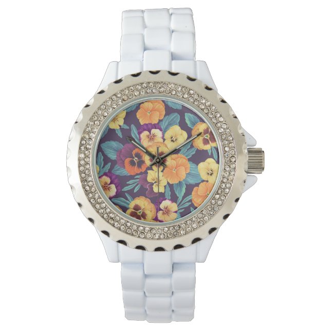 Pansies on plum violet watch (Front)
