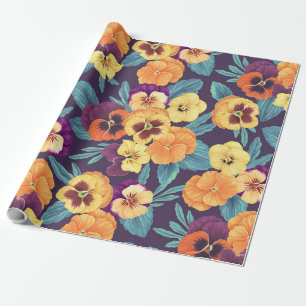 Pansies on plum violet wrapping paper