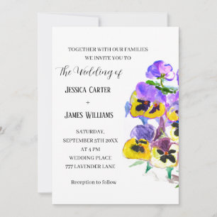 Pansies Pansy Floral Watercolor Wedding Invitation