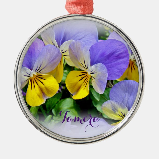 Pansies - Purple asnd Yellow Metal Ornament (Front)
